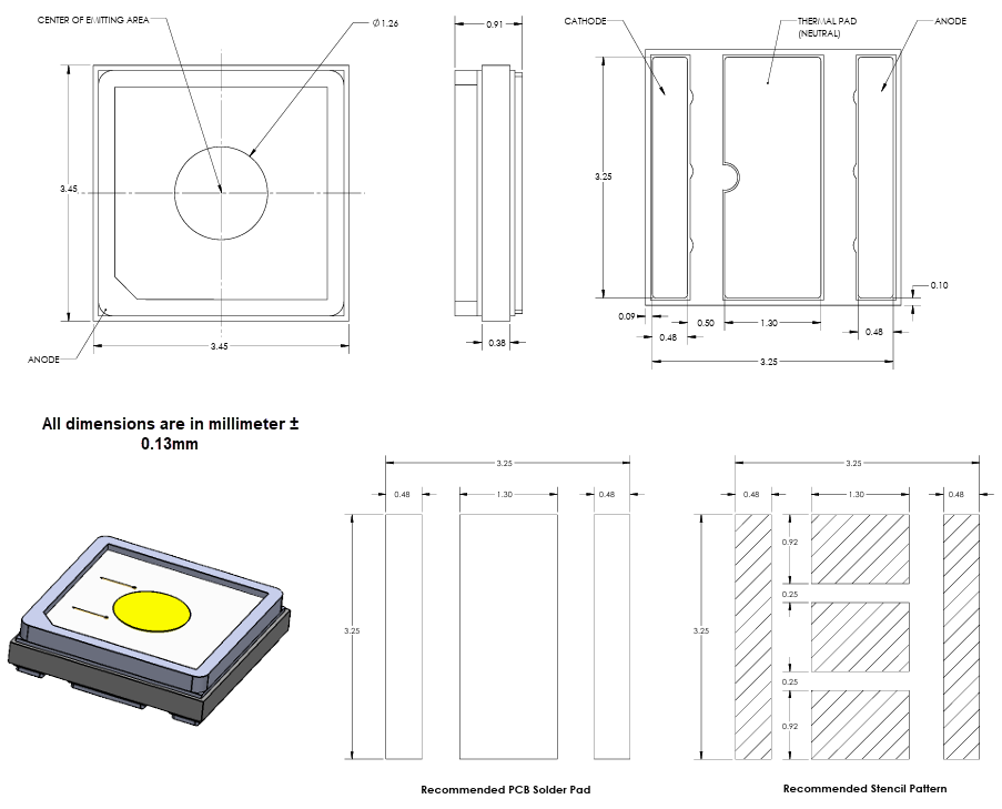 Mechanical Drawing - Luminus Devices SFT-12R-WES-A High-Power White LEDs